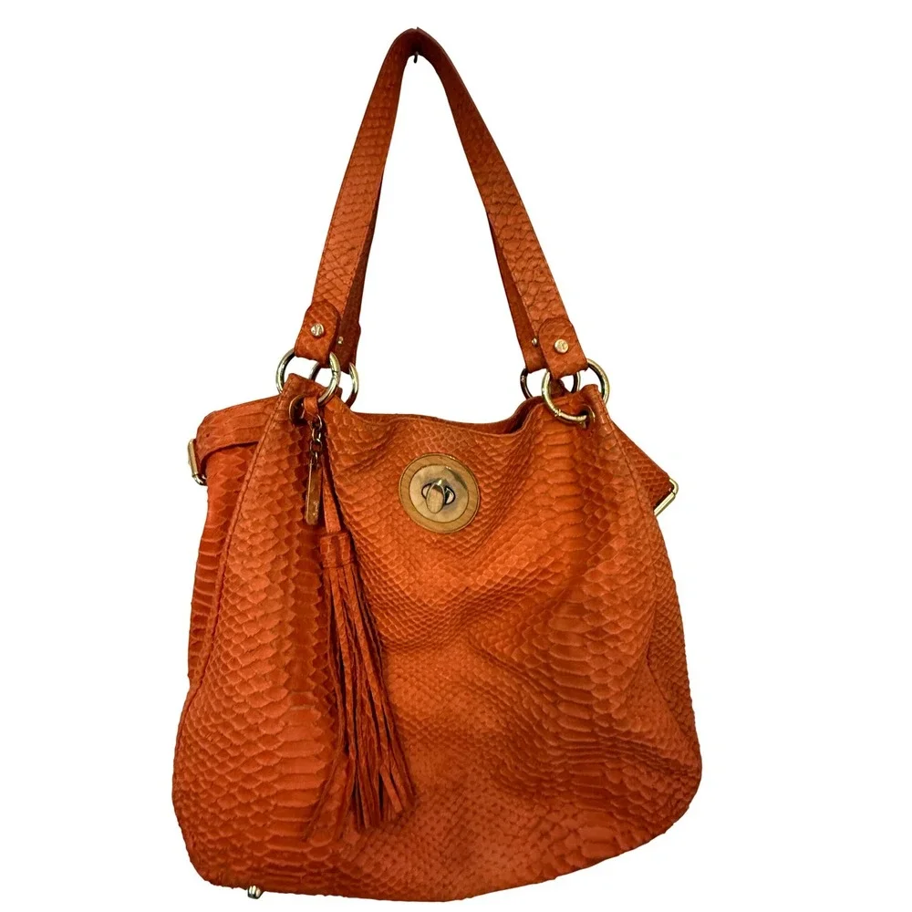 Vintage Y2K Janie Jo Boho Chic Purse Coral Python Textured Tassel Fairy Grunge